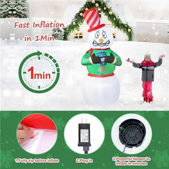 Christmas Inflatable Outdoor Decor 6FT Shivering Snowman Inflatable Built-in LED
